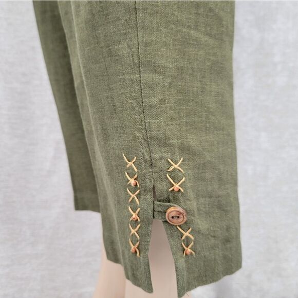 Stonebridge Vintage Green Linen Animal Print Safari Matching Set Blouse Trousers - Picture 6 of 15